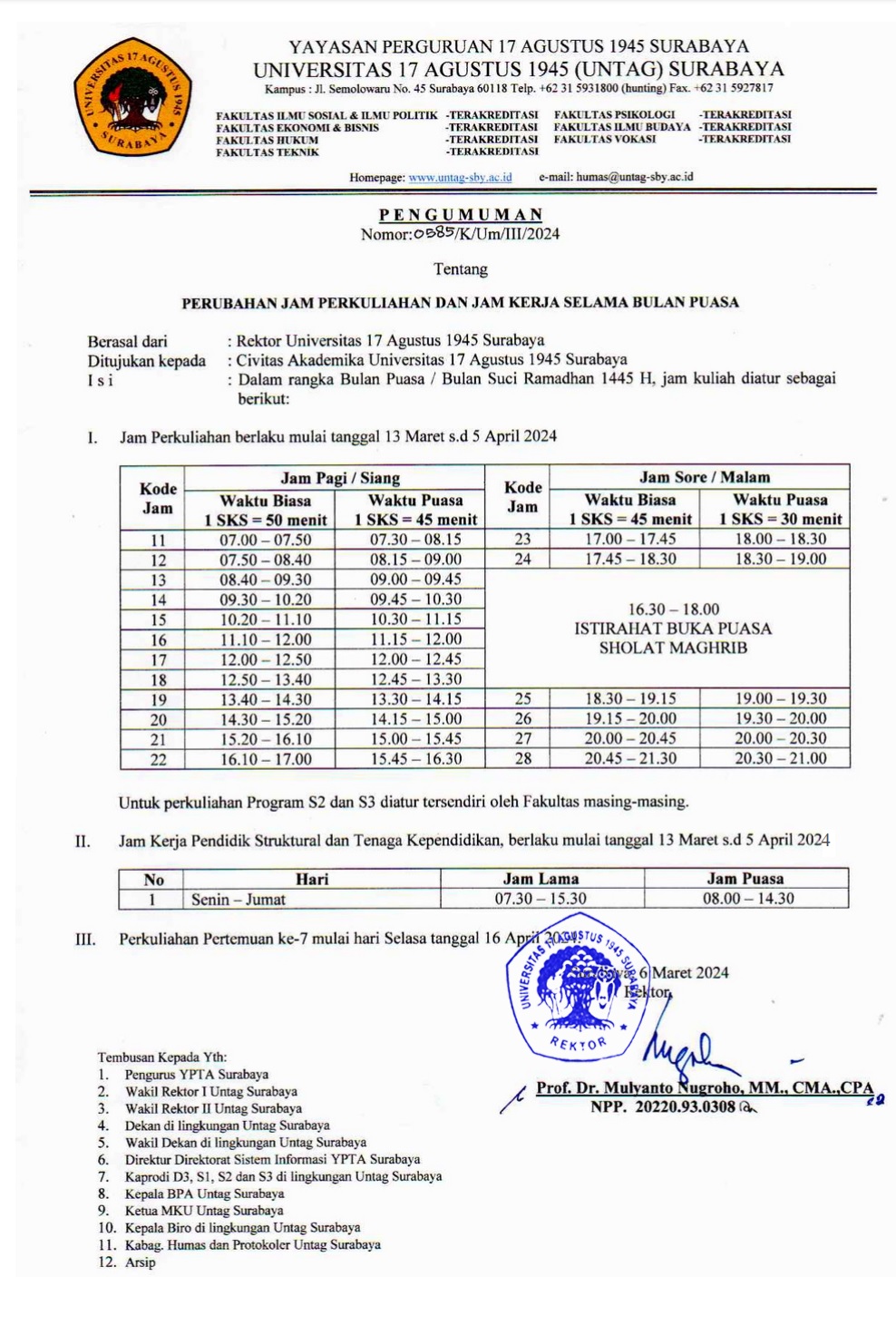 Perubahan Jam Perkuliahan Selama Ramadhan