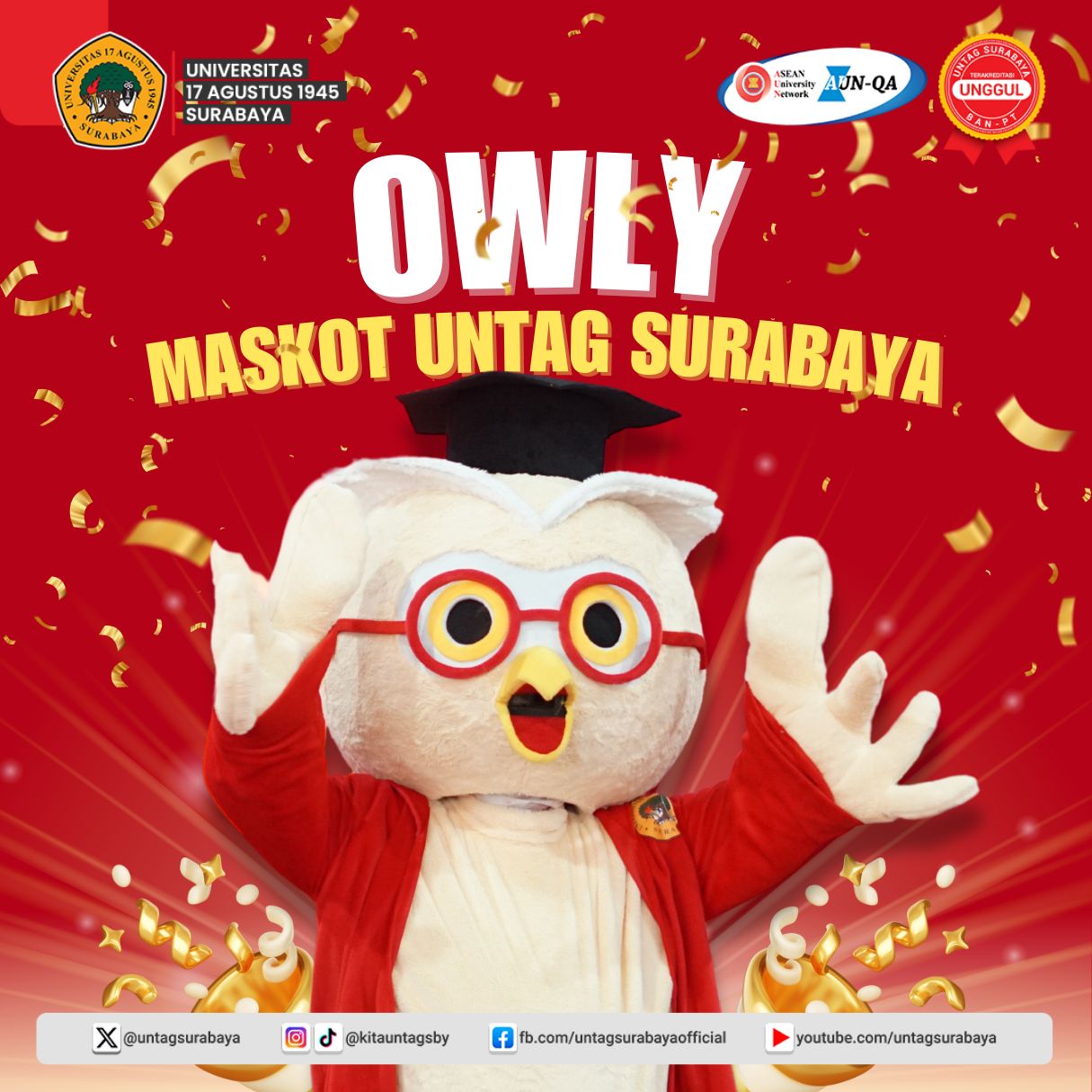 Untag Surabaya Re-Launching Maskot Burung Hantu “Owly” di PKKMB 2024