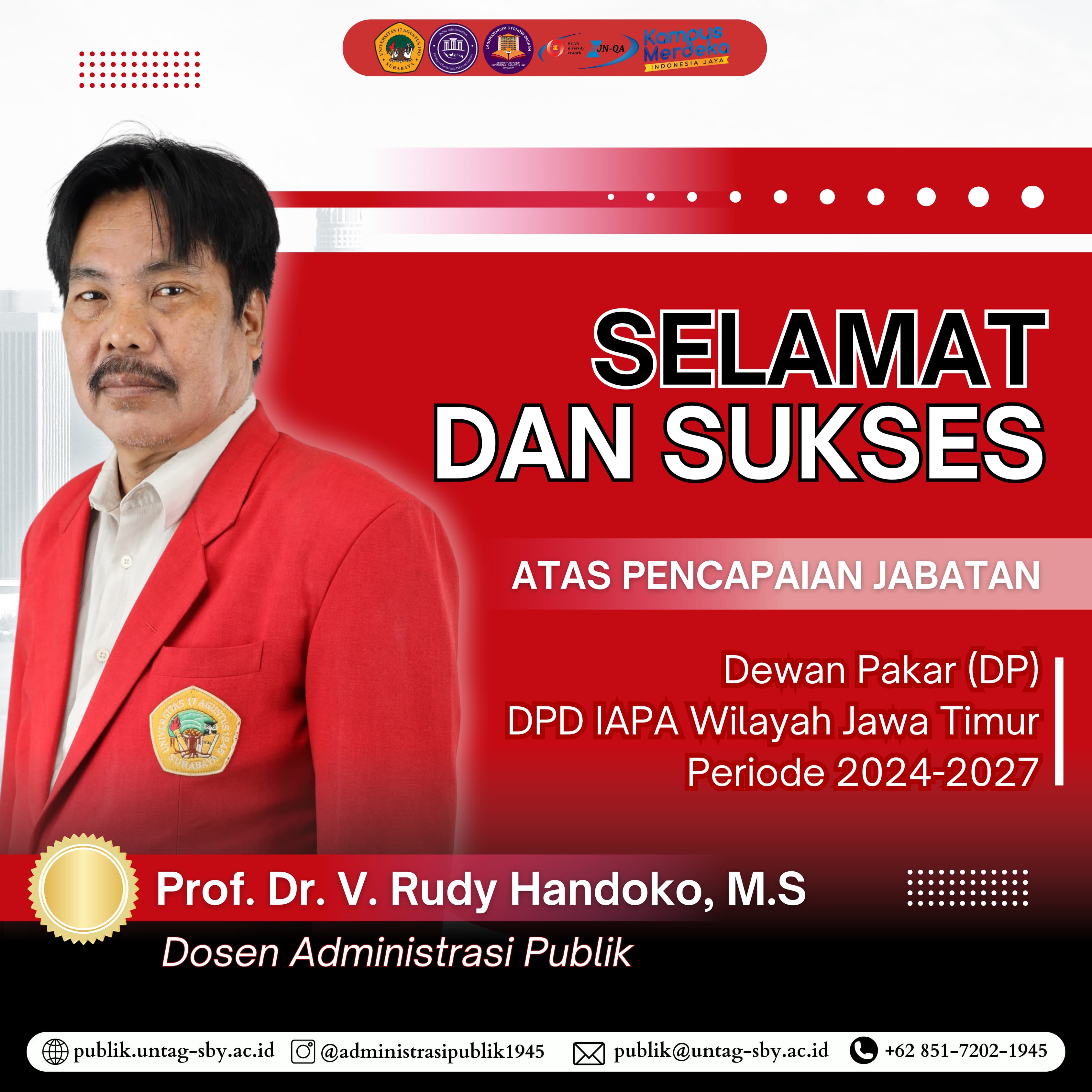 Selamat dan Sukses Prof. V. Rudy Handoko, M.S., Terpilih sebagai Dewan Pakar DPD IAPA Jawa Timur Periode 2024-2027