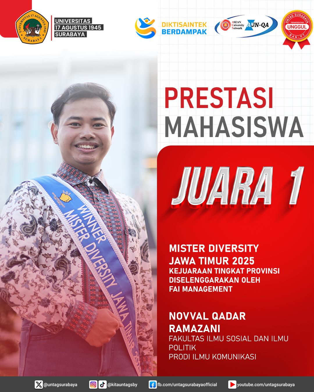 Mahasiswa Juara Mister Diversity Jawa Timur 2025