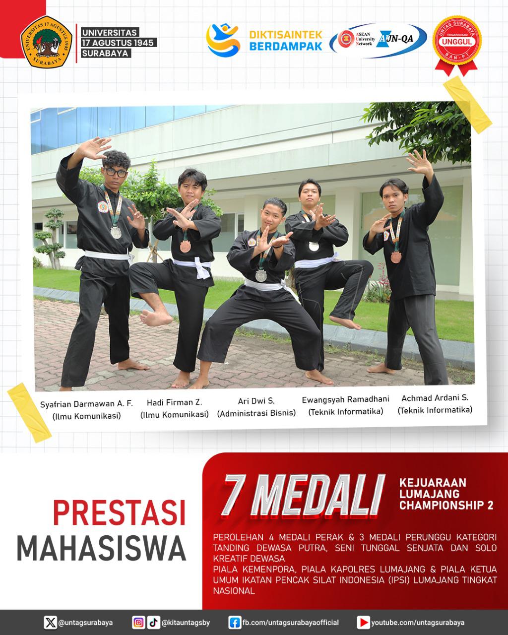 Mahasiswa Untag Surabaya Torehkan Prestasi Nasional di Bidang Pencak Silat