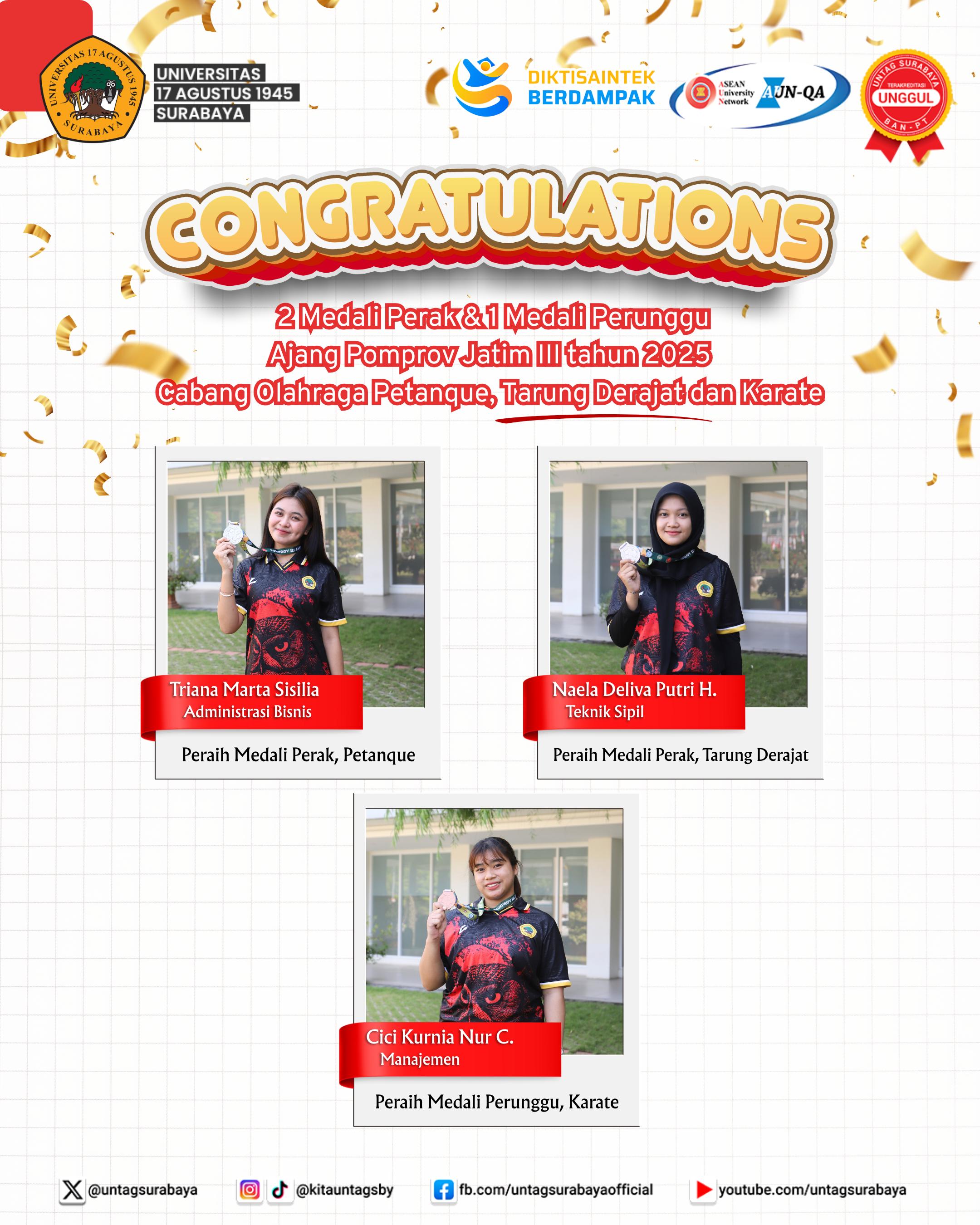 Prestasi Mahasiswa Untag Surabaya di Ajang Pomprov Jatim III 2025: Integrasi Nilai Patriotik dan Pembangunan SDM Unggul