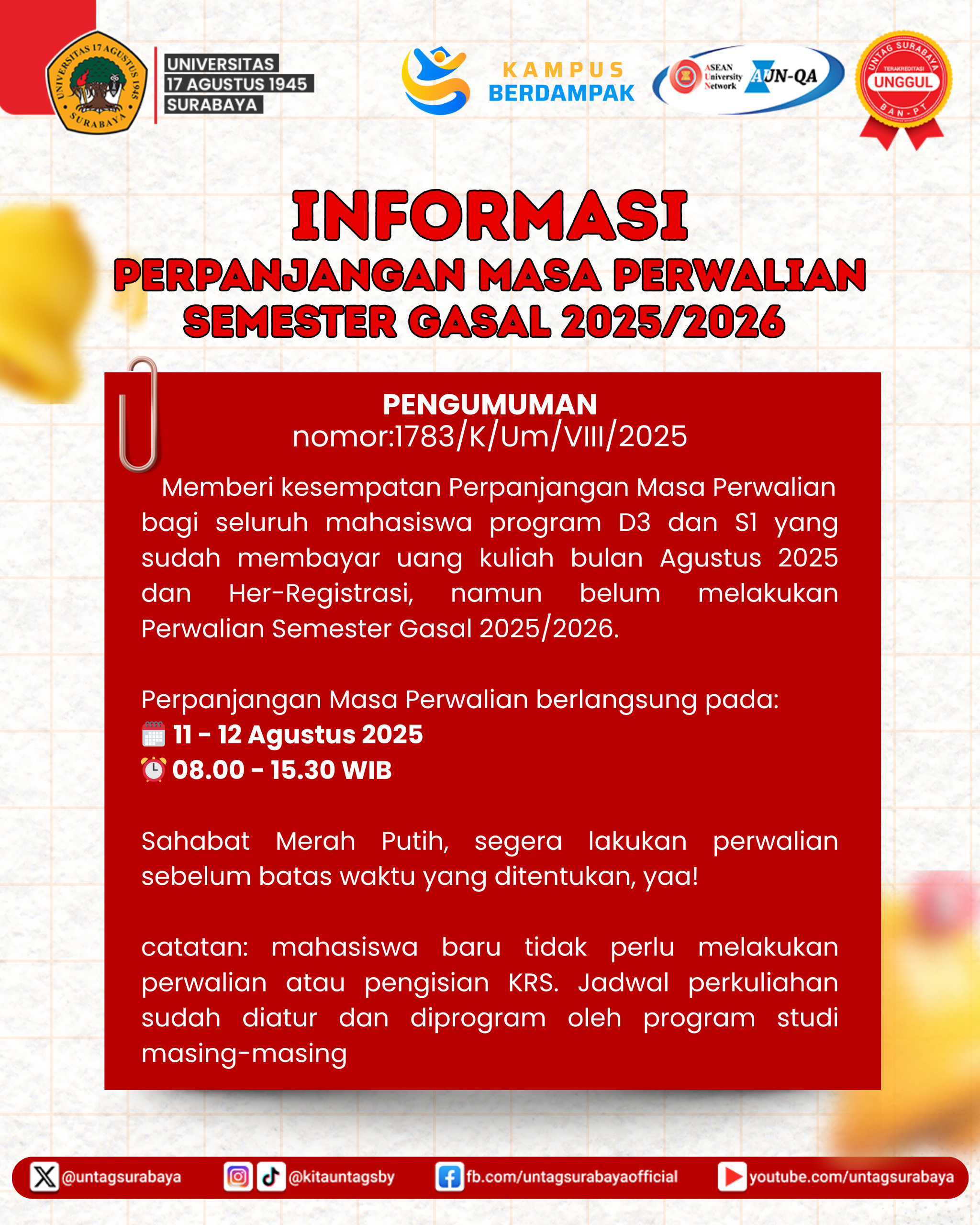 Pengumuman Perpanjangan Masa Perwalian Semester Gasal 2025/2026