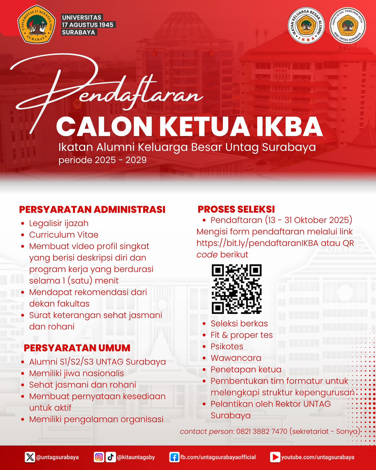 Pendaftaran Calon Ketua Ikatan Alumni Keluarga Besar Untag Surabaya (IKBA) periode 2025–2029