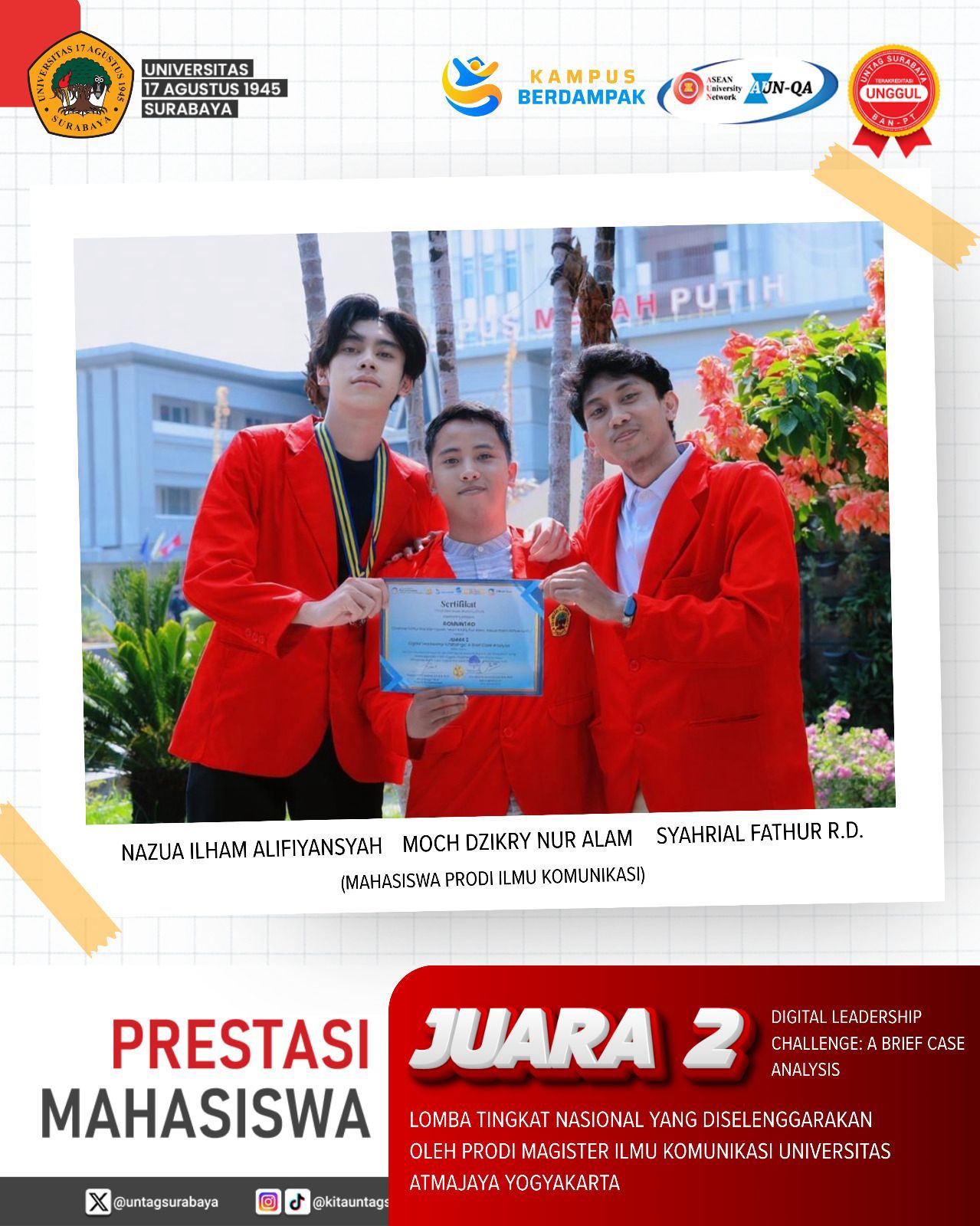 Prestasi Mahasiswa FISIP UNTAG di Ajang Nasional Digital Leadership Challenge