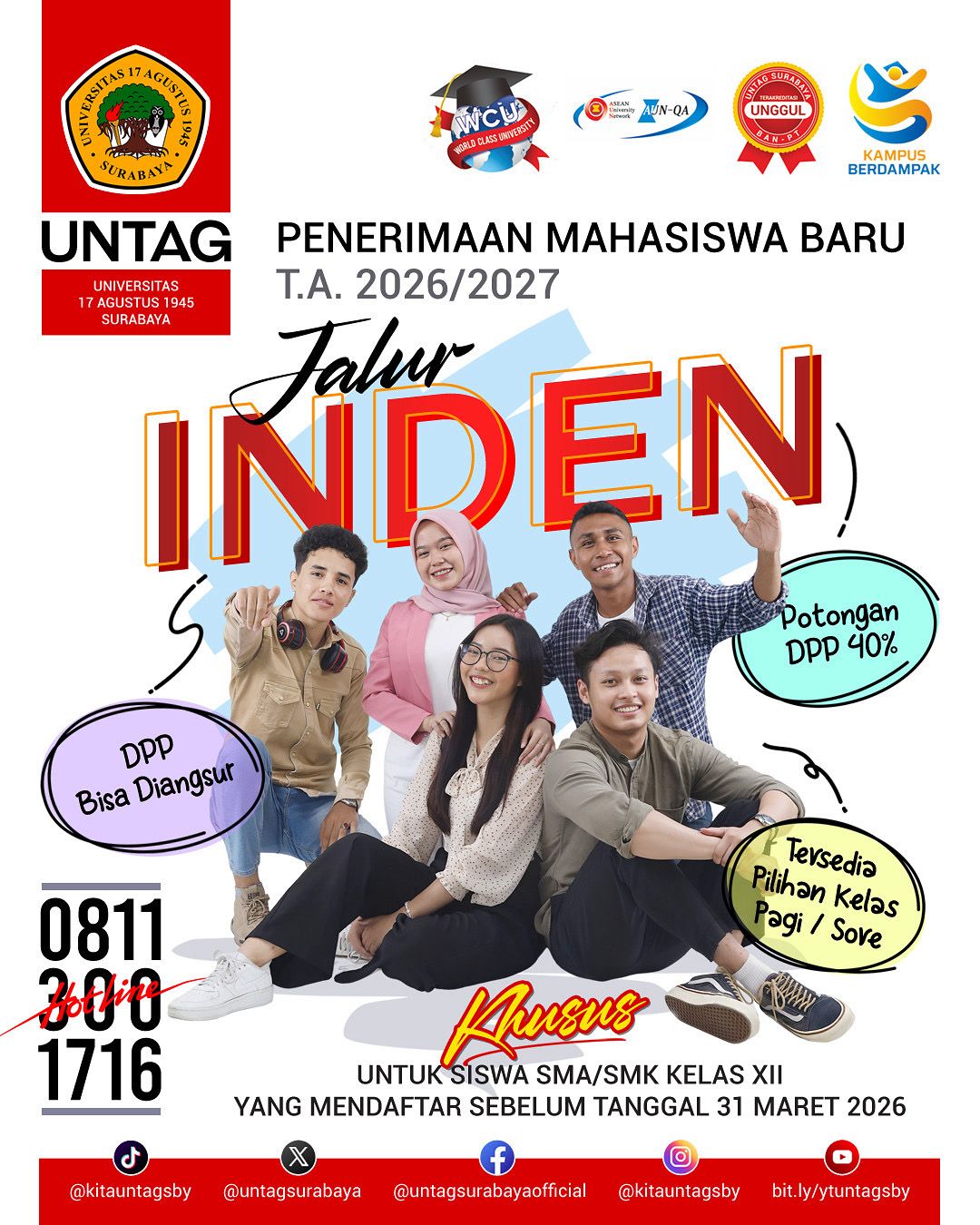 Pendaftaran Mahasiswa Baru Jalur Inden sudah dibuka hingga 31 Maret 2026