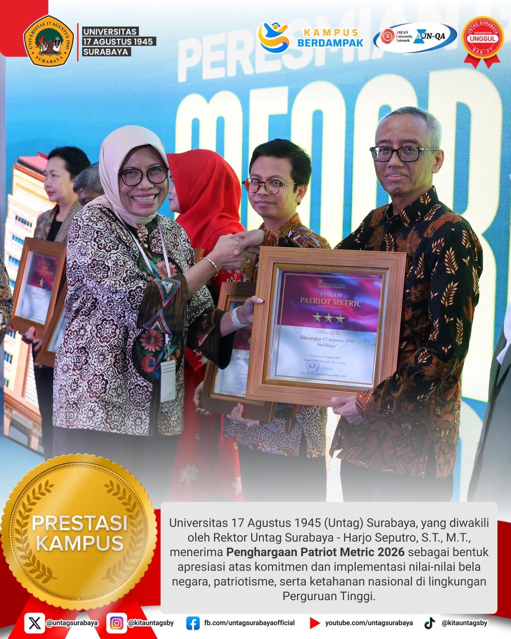 Patriotisme yang Menginspirasi: Untag Surabaya Terima Penghargaan Patriot METRIC 2026