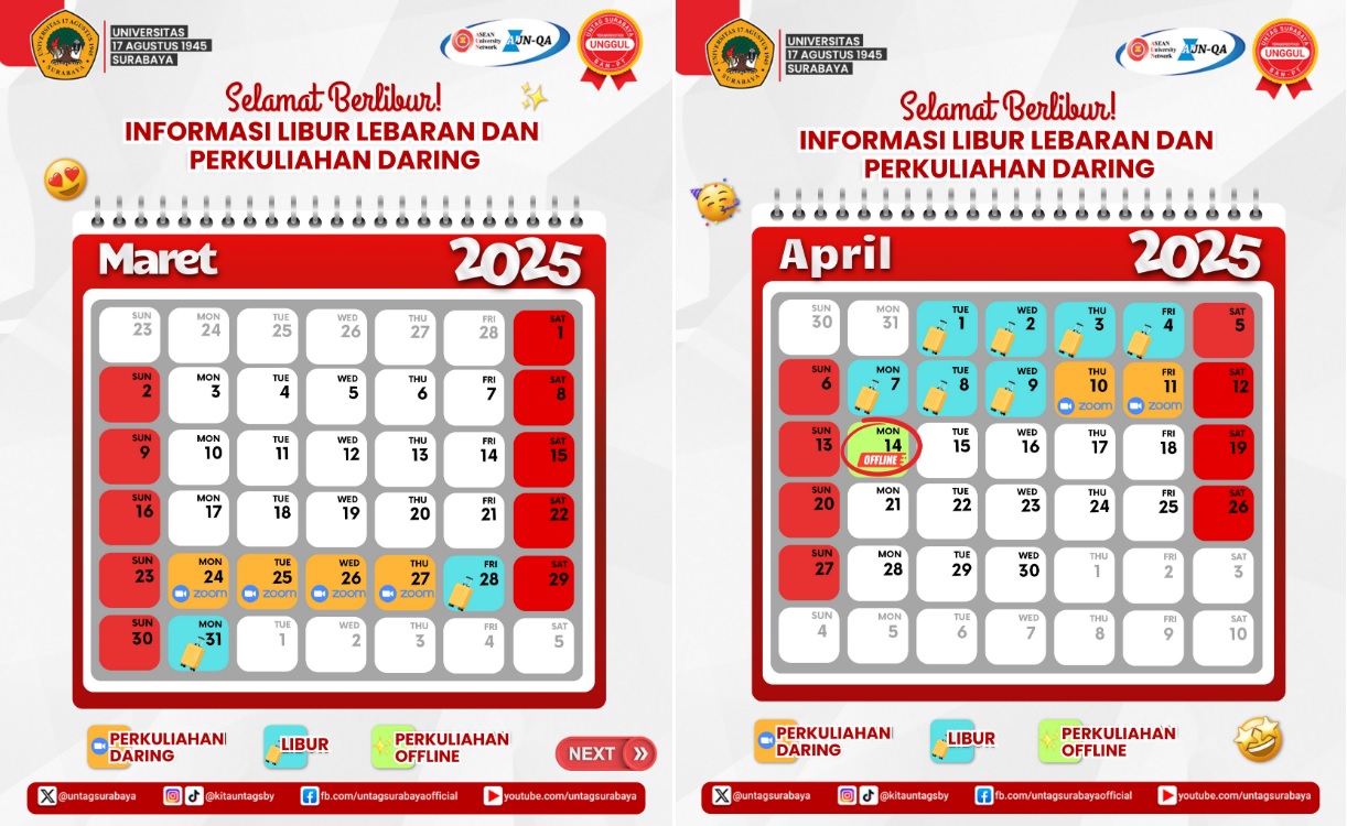 Universitas 17 Agustus 1945 Surabaya Umumkan Jadwal Libur Lebaran dan Perkuliahan Daring Tahun 2025